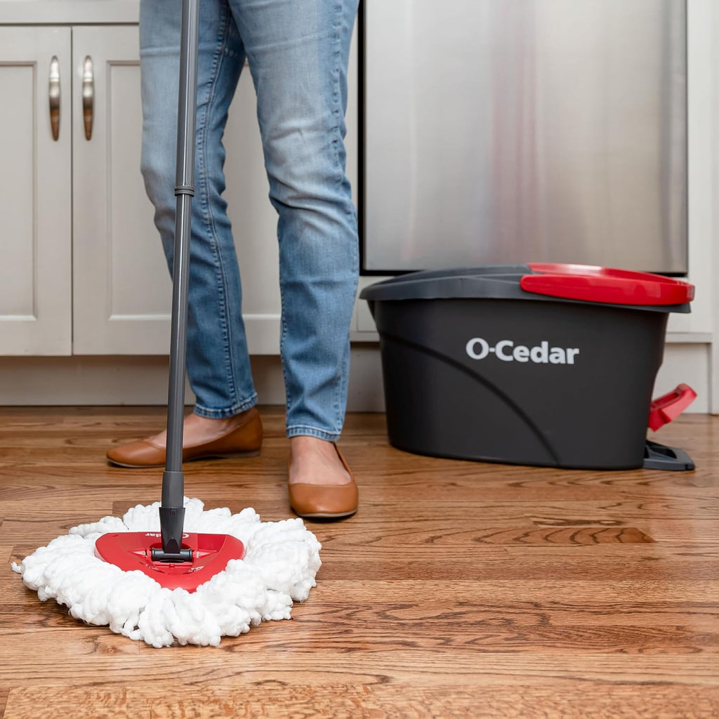 Easywring Microfiber Spin Mop, Bucket Floor Cleaning System, Red, Gray, Standard