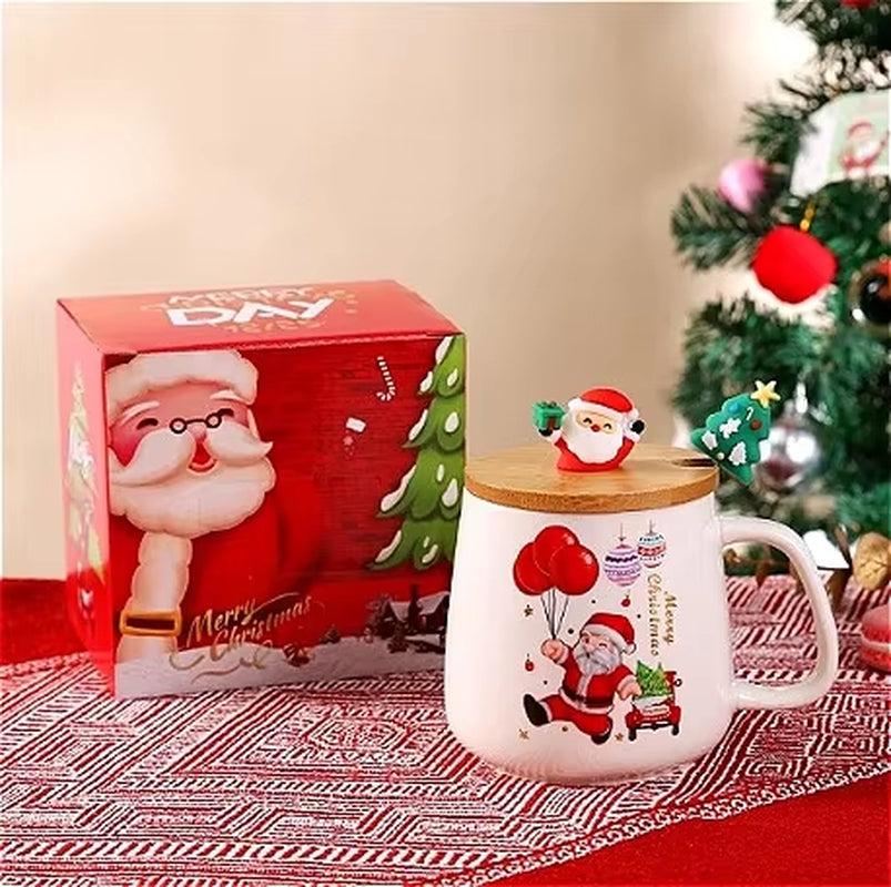 Perfect Christmas Gift! Creative Ceramic Mug Gift, Tree Design, with Lid & Spoon, High Value Mug.