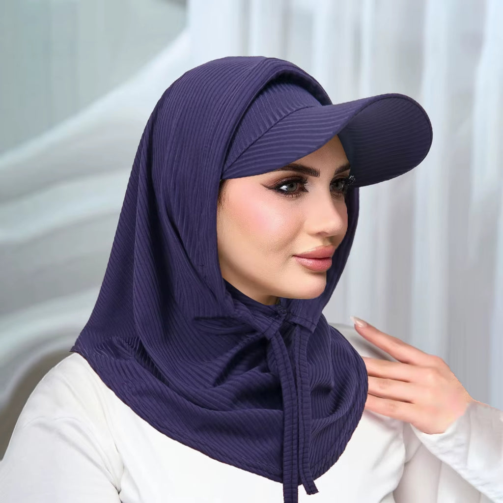 2 Pcs/Set Solid Color Cycling Scarf Hijab Caps Combination Set Wrap Head Scarf Muslim Turban Bonnet for Women Turbantes Caps