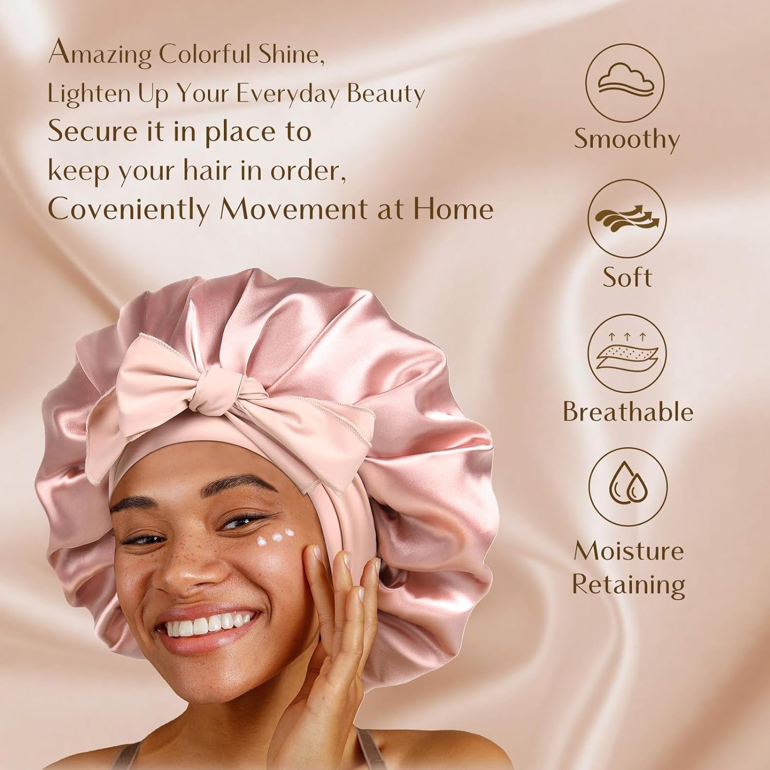 Silk Bonnet for Sleeping Women Satin Bonnet Double Layer Satin Lined Hair Bonnet with Tie Band Curly Hair Blush Pink