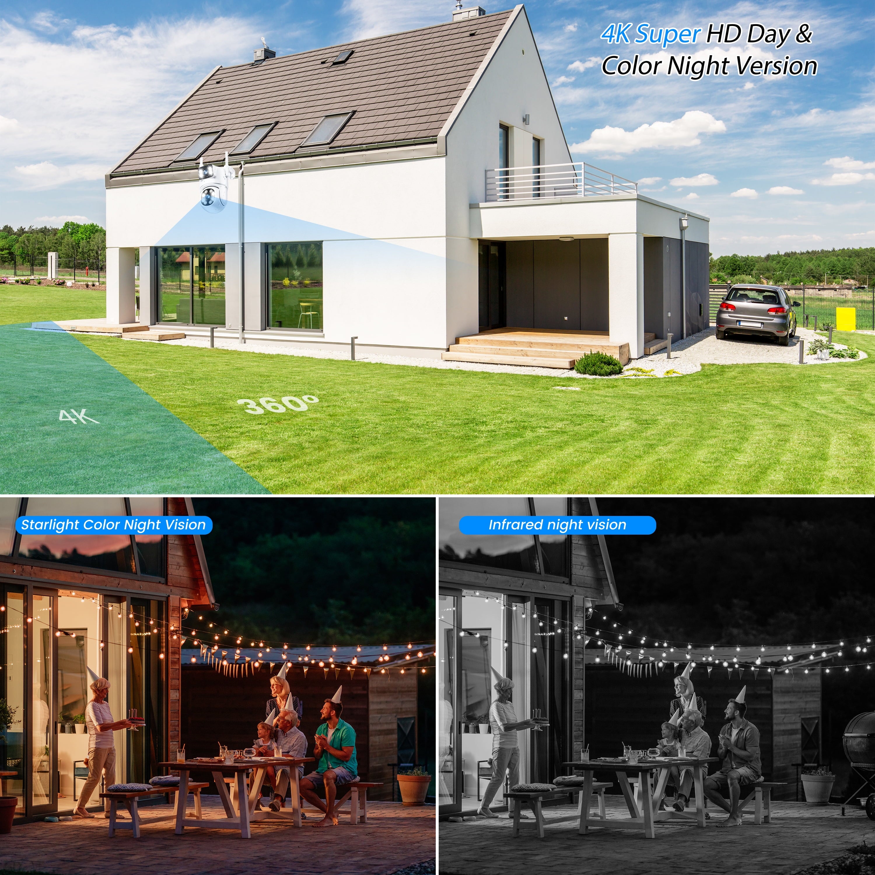 4K Dual Lens Outdoor Security Camera, Wifi PTZ outside Cameras for Home Security with Auto Tracking, Human Detection, IP66, Color Night Vision, 24/7 Record,Two-Way Audio, Dual-Screen Display