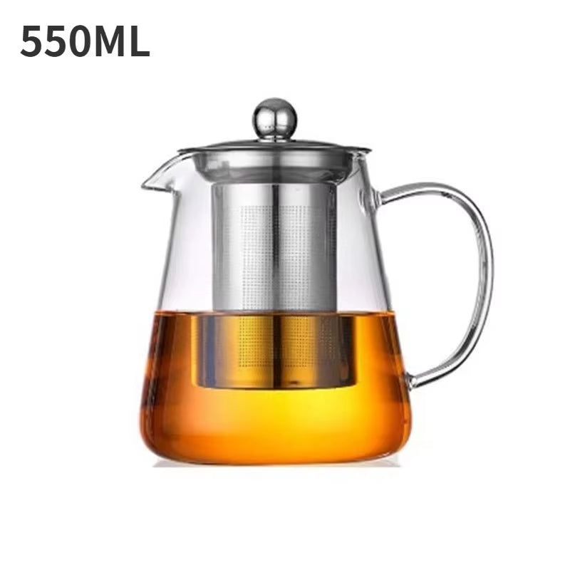 1Pc Glass Teapot Heat Resistant Borosilicate Clear Tea Kettle with Removable Stainless Steel Infuser Kettle Kung Fu Teaware Set