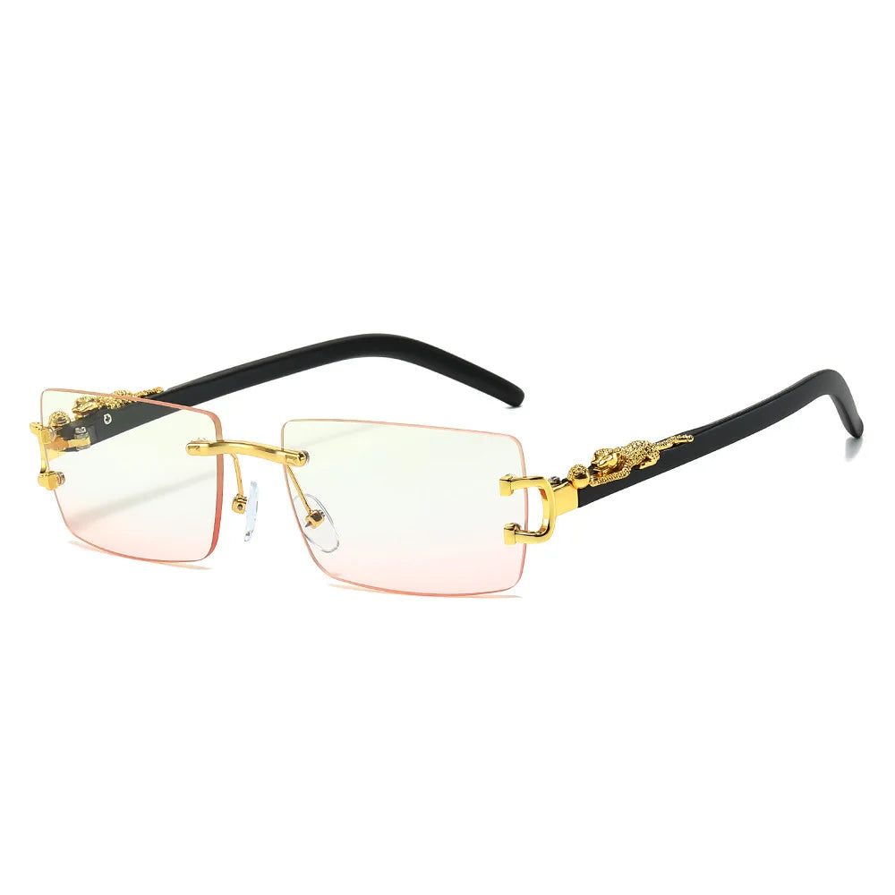 Fashion Rimless Sunglasses Women Men Cheetah Decoration Rectangular Brand Designer Sun Glasses