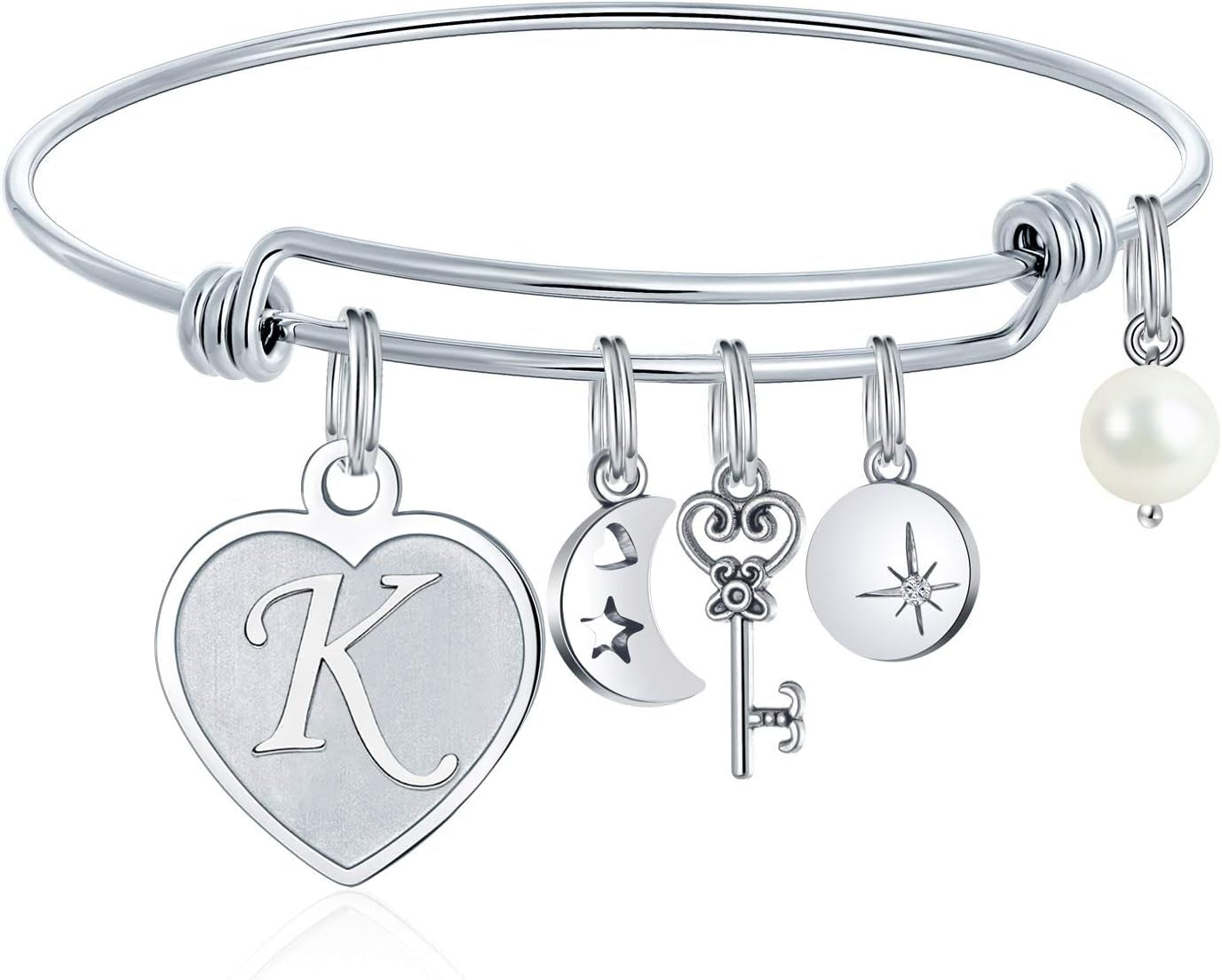 Initial Charm Bracelets for Women Gifts - Engraved 26 Letters Initial Charms Bracelet Stainless Steel Bangle Bracelet Birthday Christmas Jewelry Gift for Women Teen Girls