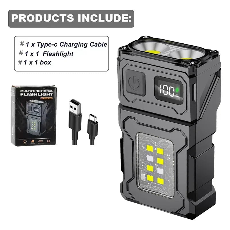 2/1Pcs Portable Flashlight Super Bright MINI USB Rechargeable LED Tail Magnettorch with COB Emergency Light for Camping Hiking