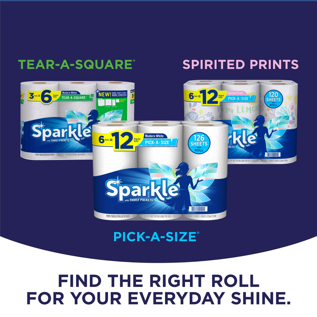 Sparkle Pick-A-Size Paper Towels, White, 6 Double Rolls = 12 Regular Rolls, 126 2-Ply Sheets per Roll