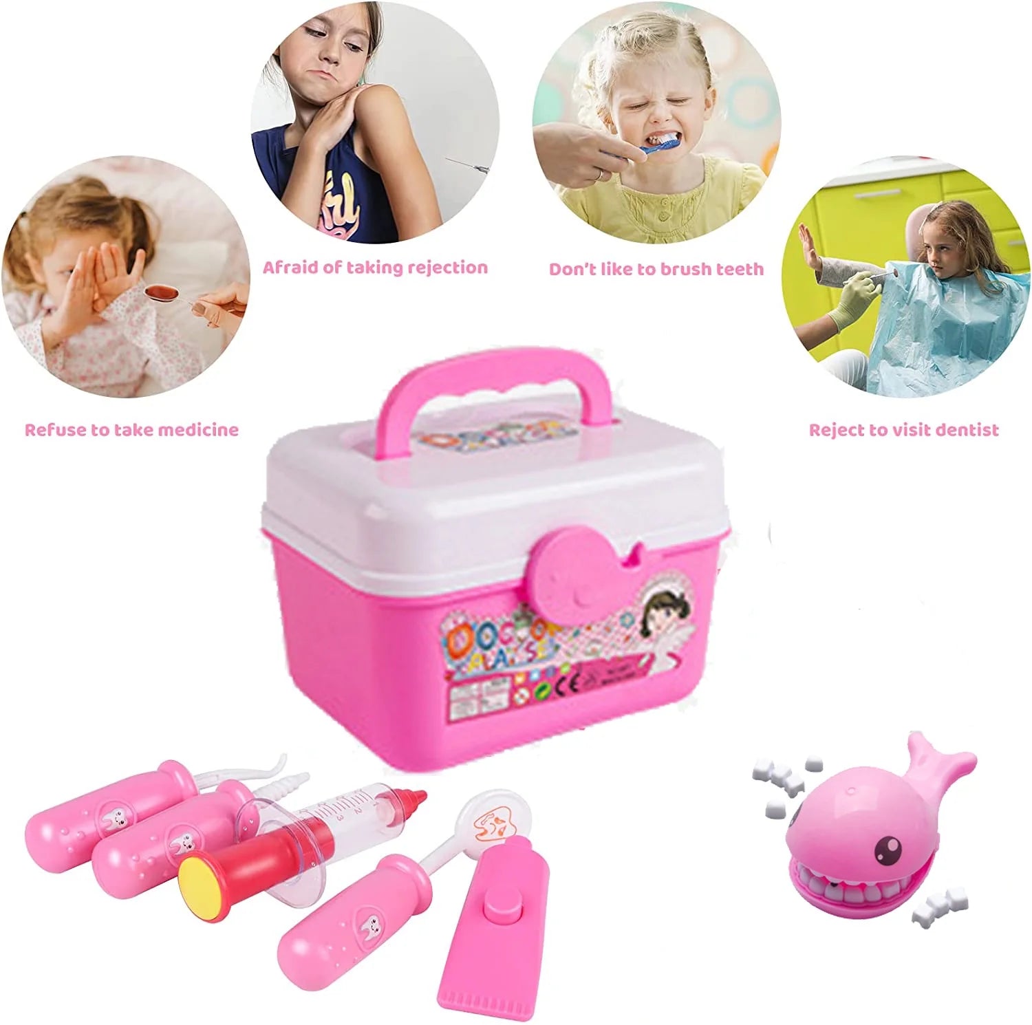 Kids Toy Doctor Kit for Girls 3-6 Years Boys, 41PCS Pink Toy Stethoscope & Braces Medical Kit Preschool Pretend Play Dentist Set Gift to Toddler Birthday Christmas Present