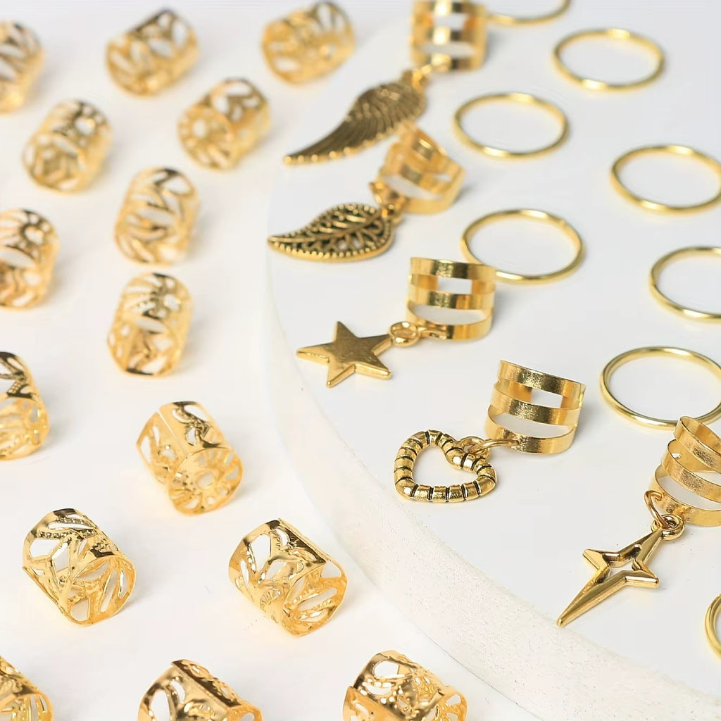 45Pcs Alloy Braid Hair Ring Dreadlock Hair Ring - Hippie Style Hair Accessories Loc Hair Jewelry for Braids for Girls and Women