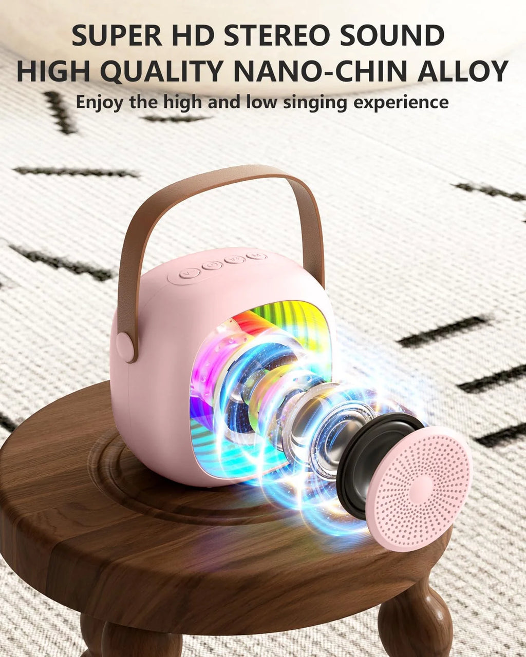 Mini Karaoke Machine for Kids, Toys  for Ages 4-12, Portable Bluetooth Speaker with 2 Wireless Microphones for Singing Party Outdoor Play, Pink