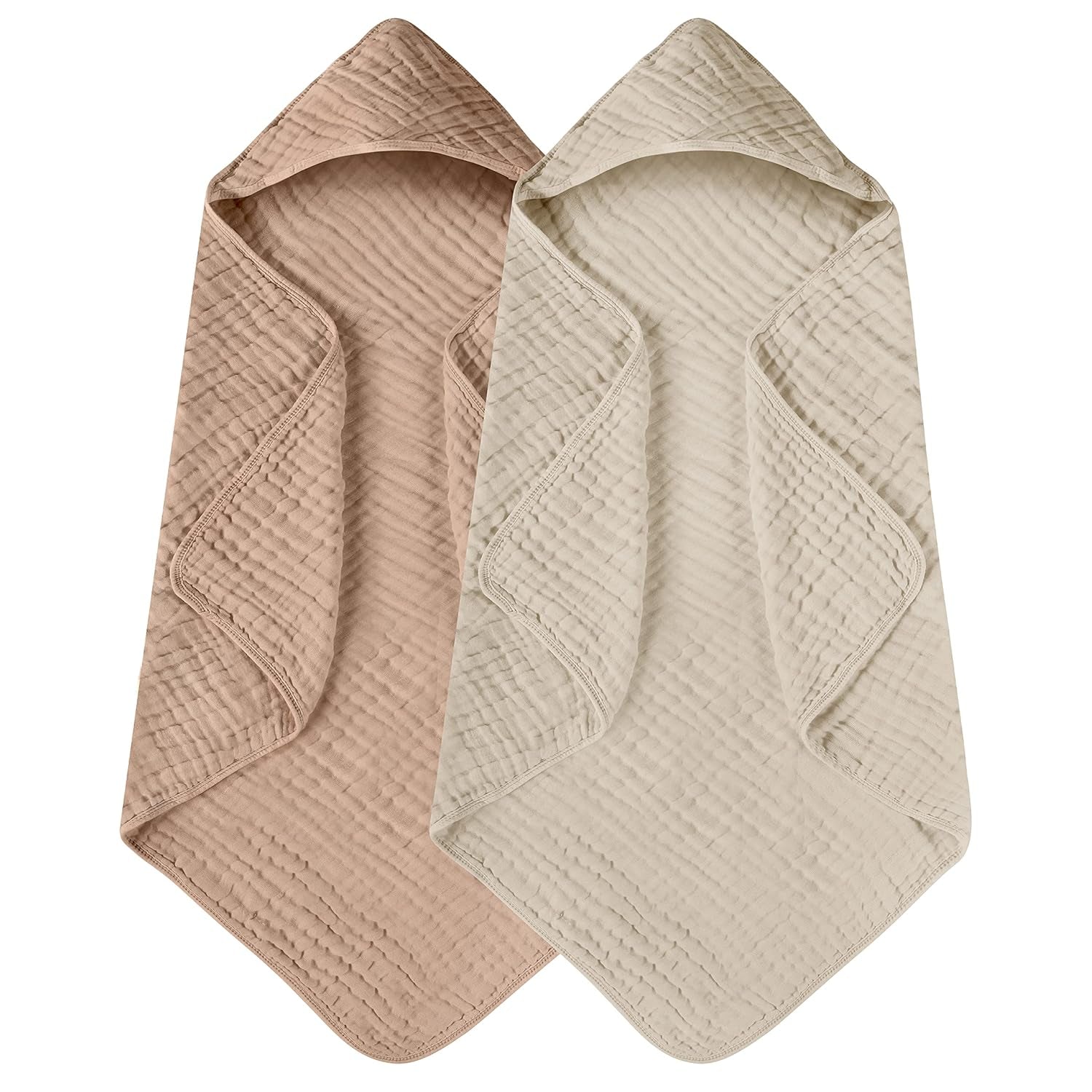Hooded Baby Towels for Newborn 2 Pack 100% Muslin Organic Cotton Baby Bath Towel with Hood for Babies, Infant, Toddler and Kids, 32X32Inch, Soft and Absorbent Newborn Essential, Beige&Coffee
