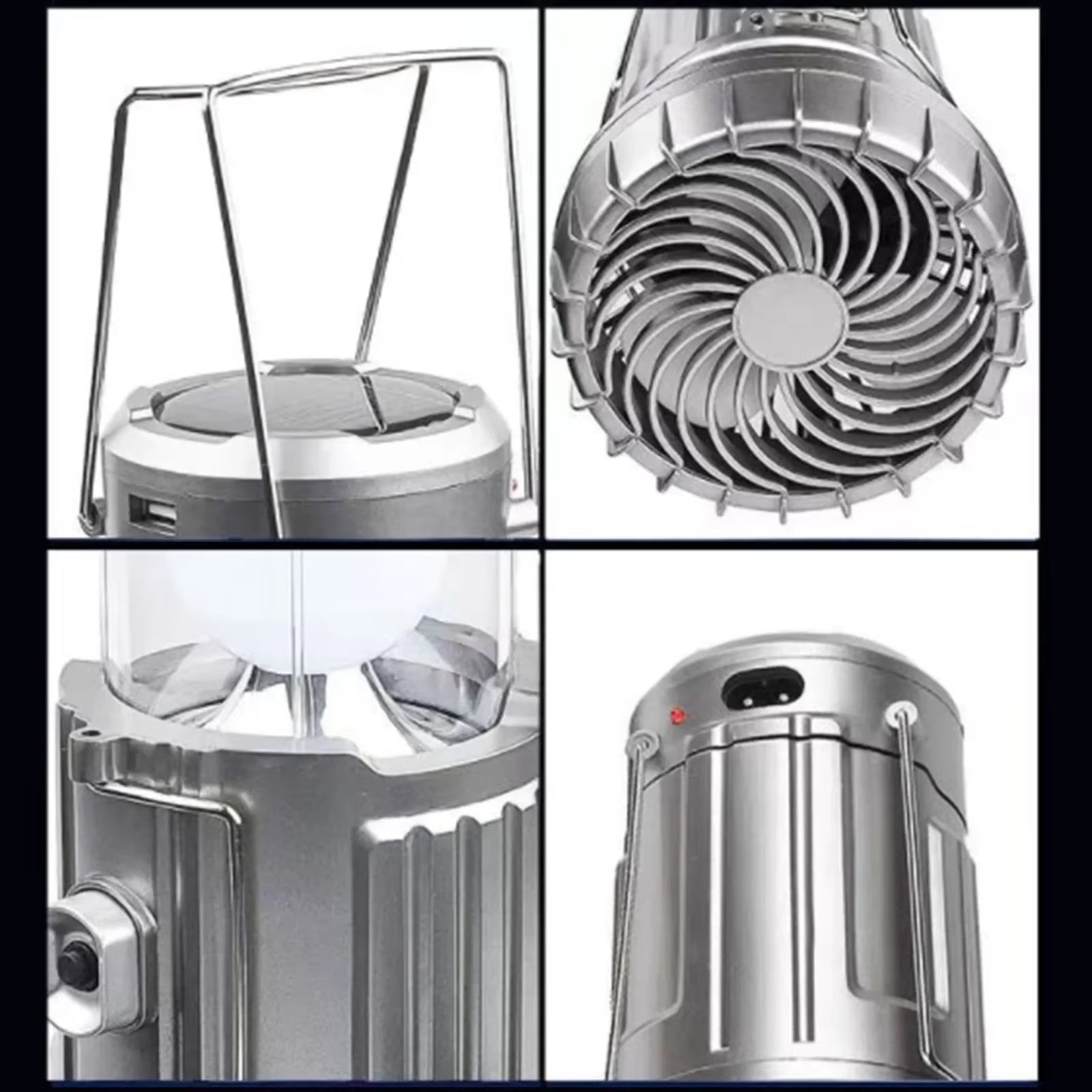 Camping Fan Portable Rechargeable Foldable Hangable Power Bank Lamp Handheld Lantern with Solar Charging