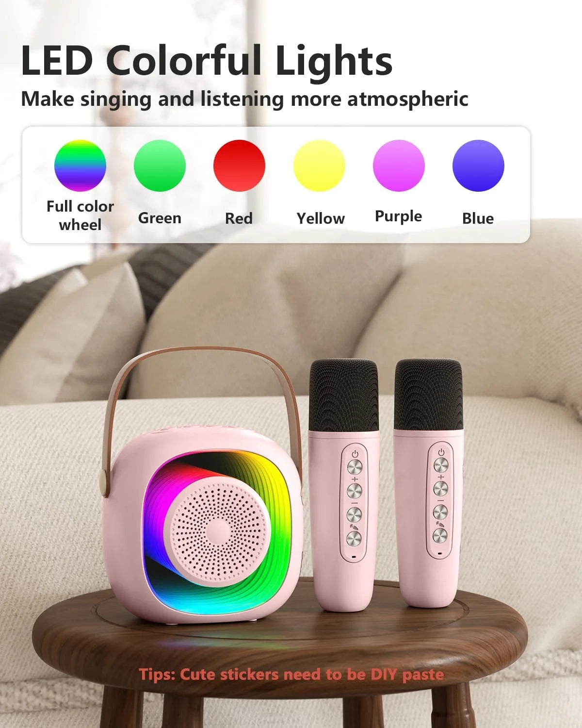 Mini Karaoke Machine for Kids, Toys  for Ages 4-12, Portable Bluetooth Speaker with 2 Wireless Microphones for Singing Party Outdoor Play, Pink