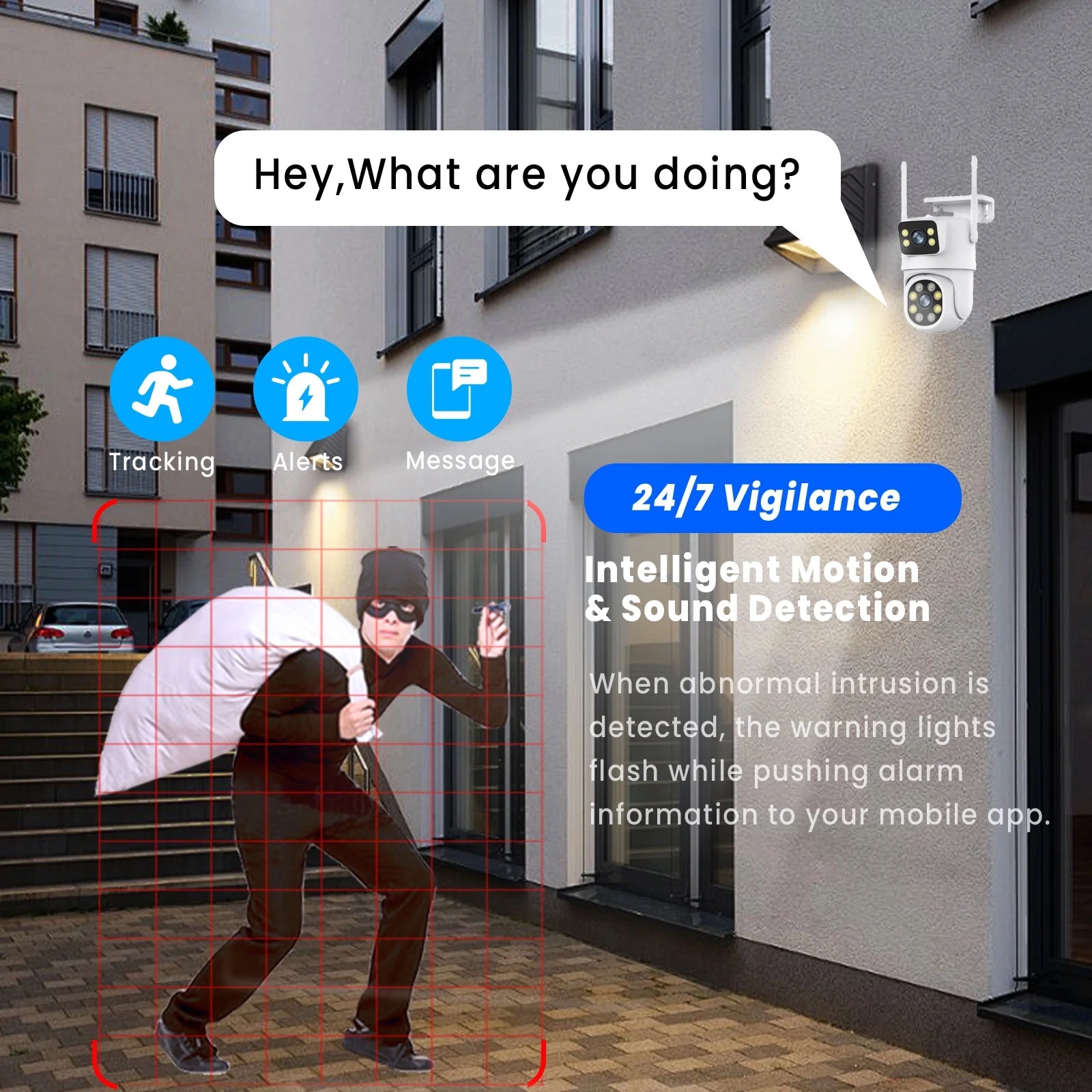 4K Dual Lens Outdoor Security Camera, Wifi PTZ outside Cameras for Home Security with Auto Tracking, Human Detection, IP66, Color Night Vision, 24/7 Record,Two-Way Audio, Dual-Screen Display