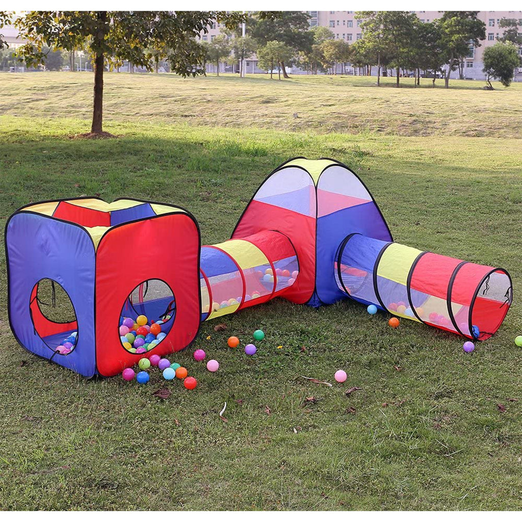 4 in 1 Kids Play Tent, Pop up Play Tent with Play Tunnels and Ball Pit, Collapsible Children Play Tent Toy for Boys & Girls, Indoor & Outdoor Playhouse, Ideal Gift for Children