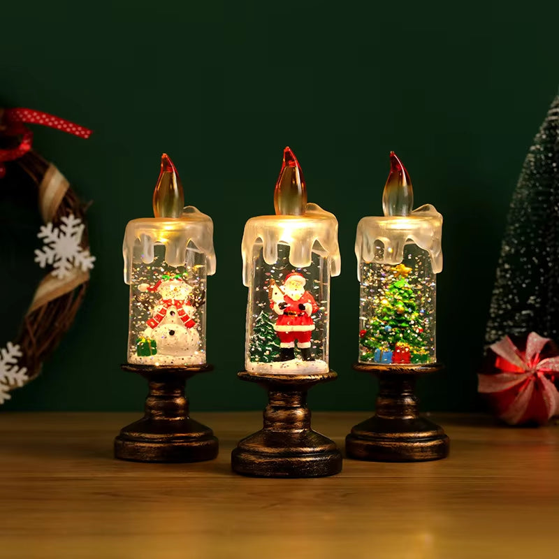 【Christmas Mood Light】Crystal Snow Candle Lamp, Silent & Stylish.