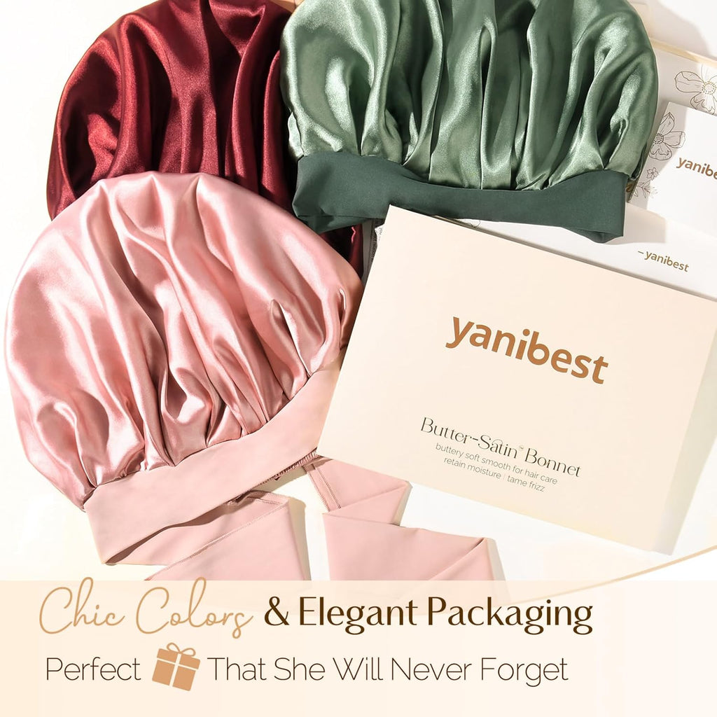 Silk Bonnet for Sleeping Women Satin Bonnet Double Layer Satin Lined Hair Bonnet with Tie Band Curly Hair Blush Pink