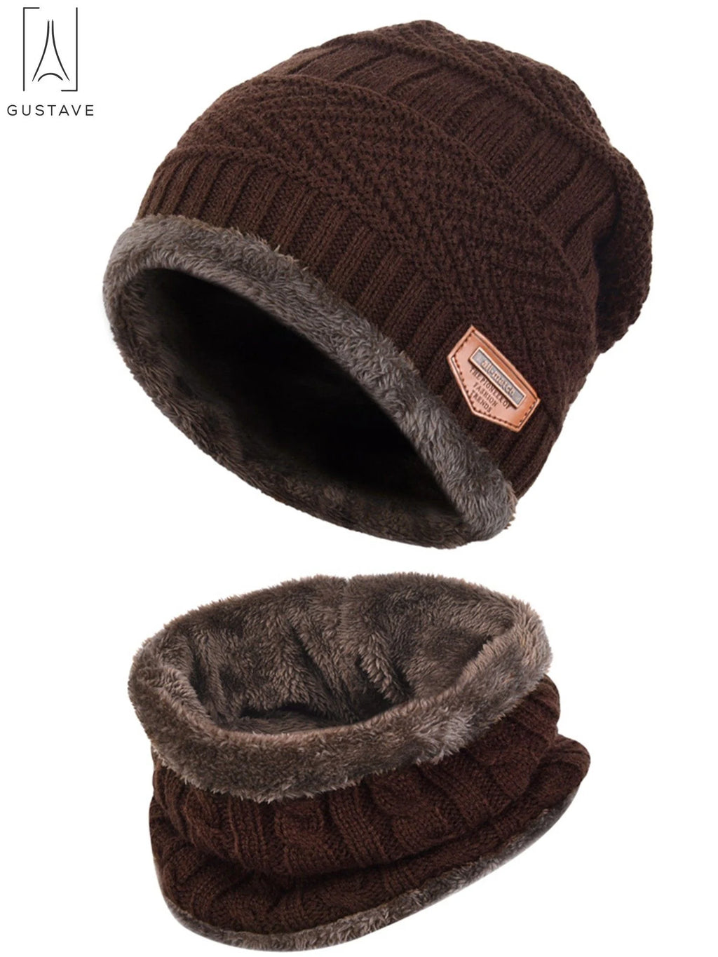 design 2 Pieces Kids Winter Warm Knitted Hat and Scarf, Knit Beanie Cap Fleece Lining 