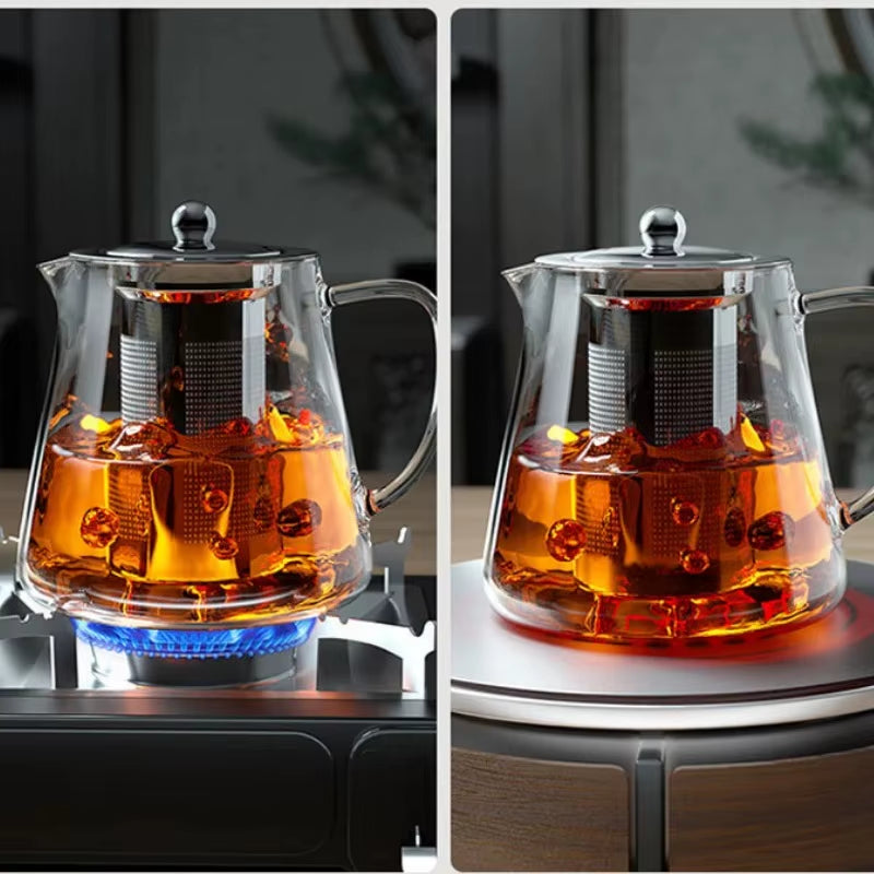 1Pc Glass Teapot Heat Resistant Borosilicate Clear Tea Kettle with Removable Stainless Steel Infuser Kettle Kung Fu Teaware Set