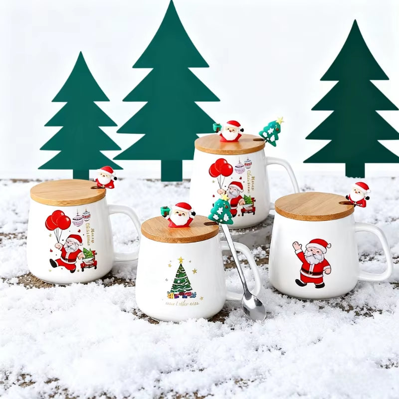 Perfect Christmas Gift! Creative Ceramic Mug Gift, Tree Design, with Lid & Spoon, High Value Mug.