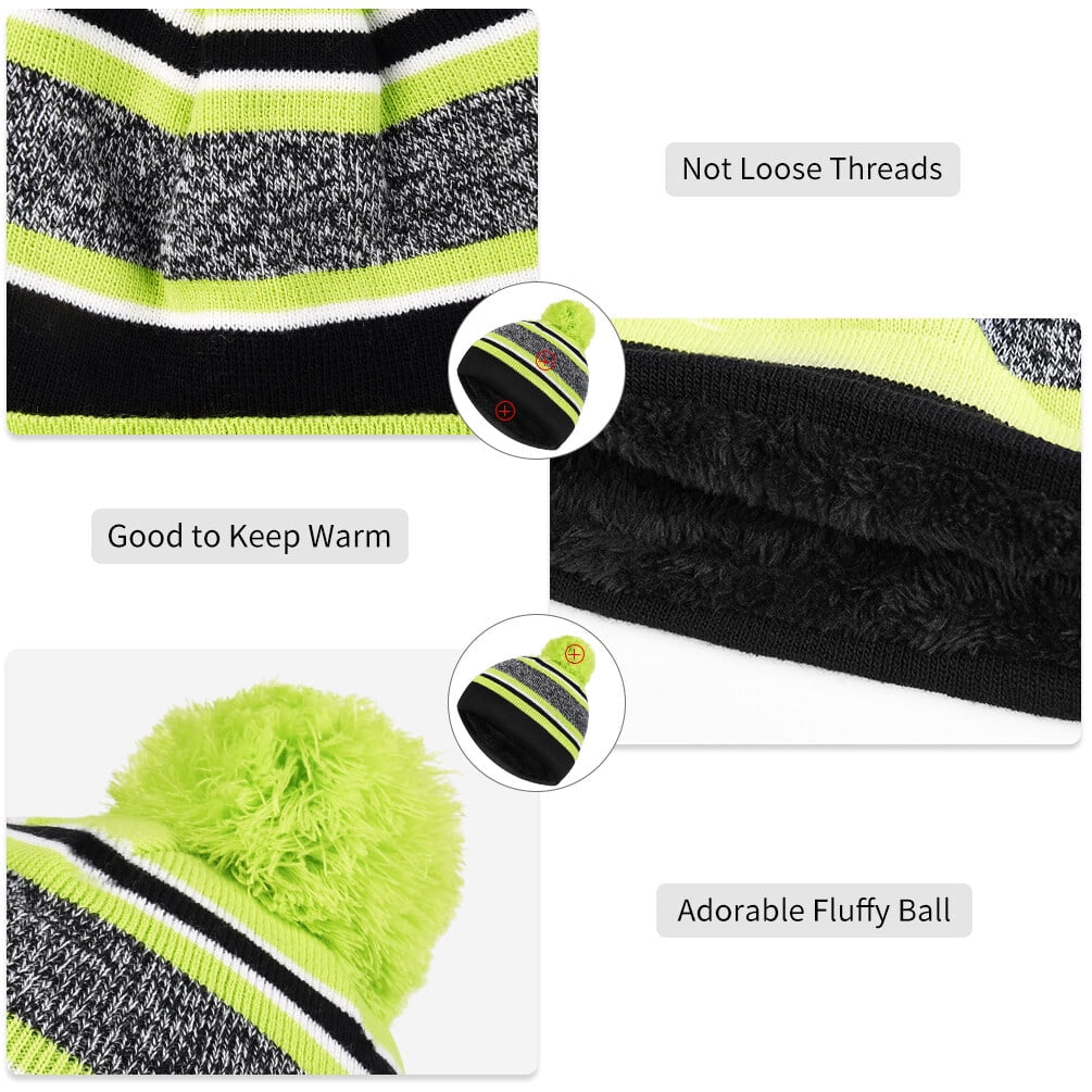 3 Pcs Kids Hat Scarf Gloves Set Warm Knitted Winter Set with Fleece Lining for 3-6 Years Old Girls and Boys, Green