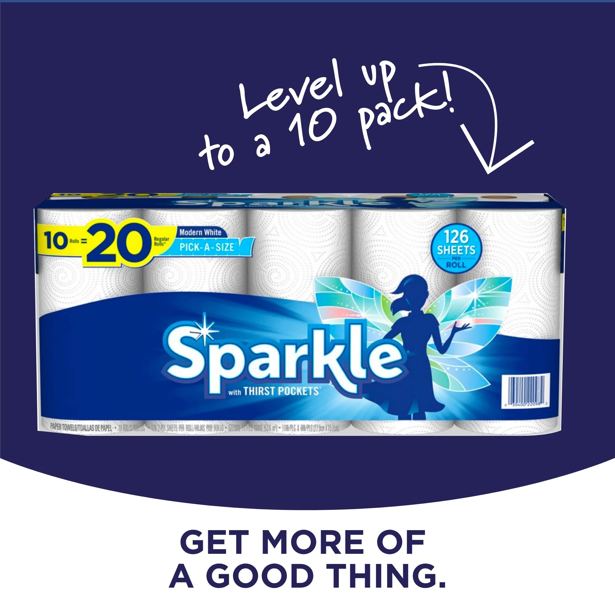 Sparkle Pick-A-Size Paper Towels, White, 6 Double Rolls = 12 Regular Rolls, 126 2-Ply Sheets per Roll