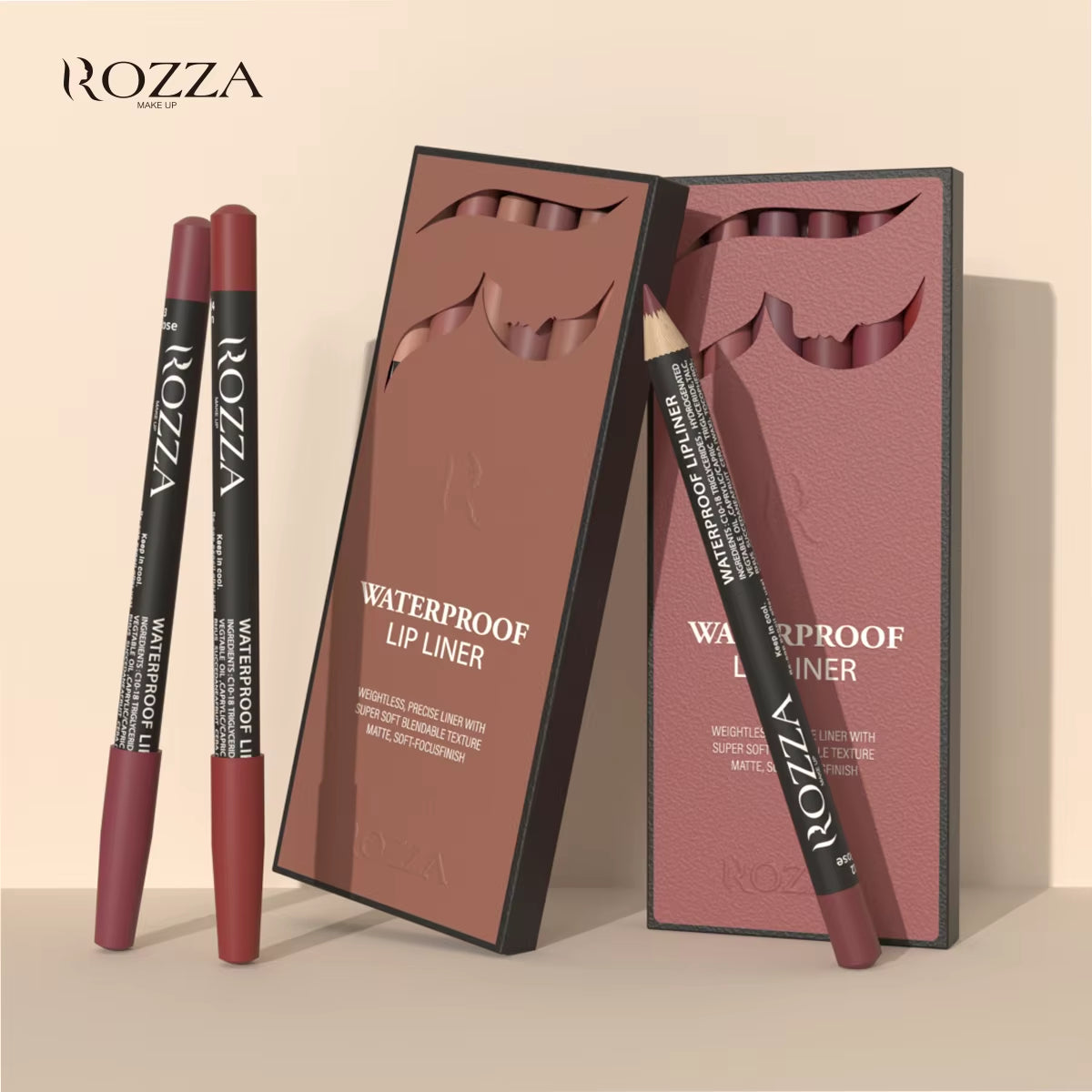 Rozza Waterproof Lip Liner Pencil Set, Weightless Precise Liner with Super Soft Blendable Texture Matte Soft