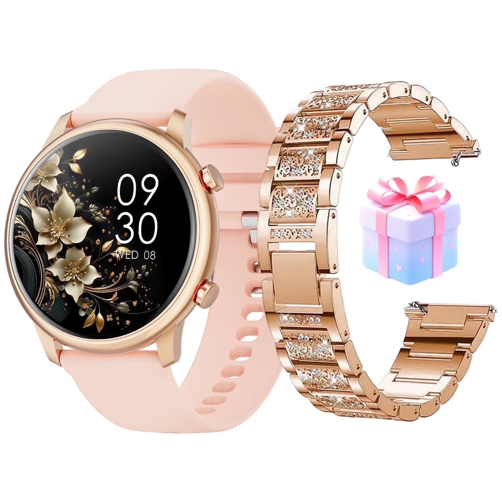 Smart Watch(Answer/Make Call), Smartwatch Fits for Android and Iphone, 1.39" HD Fitness Watch with 100 Sports Modes, Waterproof, Activity Smart Watches for Women, Two Straps, Gold