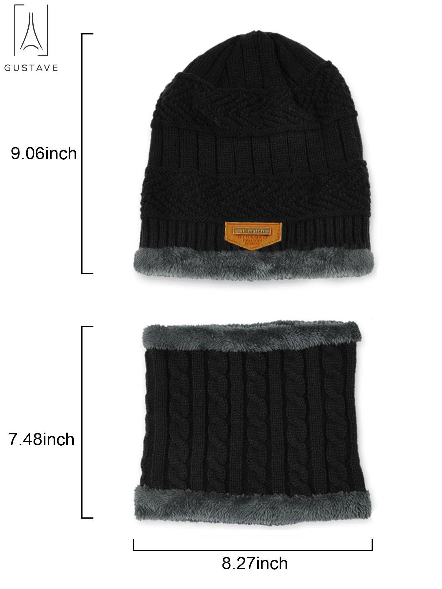 design 2 Pieces Kids Winter Warm Knitted Hat and Scarf, Knit Beanie Cap Fleece Lining 