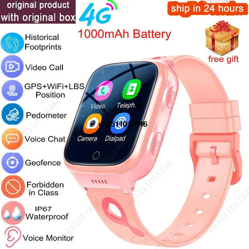 KGG 4G Smart Watch Kids GPS Wifi 1000Mah Video Call Tracker Location SOS Call Back Monitor Phone Watch Smartwatch Children Gifts