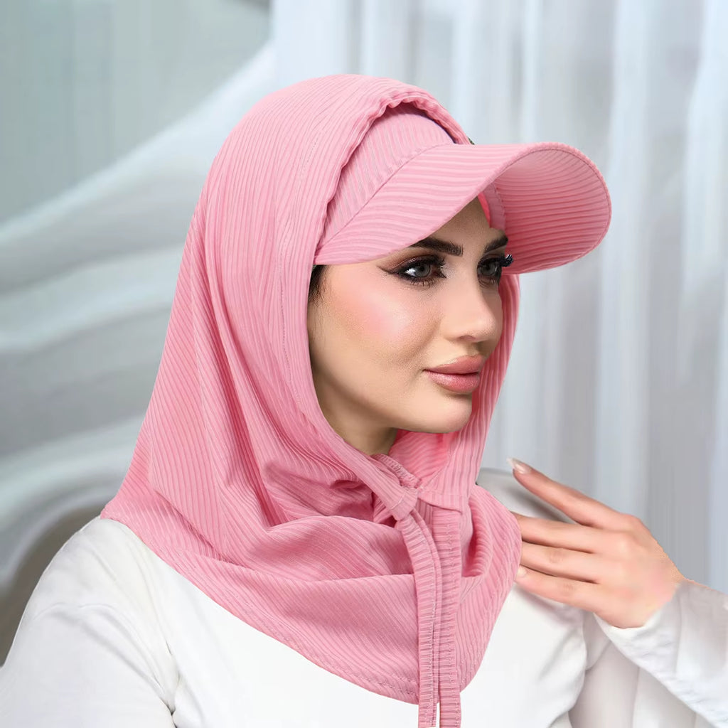 2 Pcs/Set Solid Color Cycling Scarf Hijab Caps Combination Set Wrap Head Scarf Muslim Turban Bonnet for Women Turbantes Caps