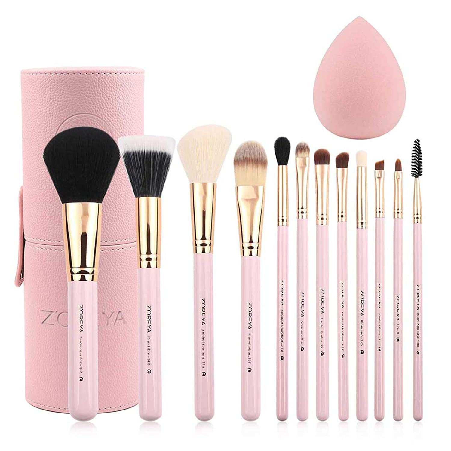 Premium Travel Makeup Brush Set 12 Pieces Essential Cosmetic Tools Synthetic Hair Foundation Powder Eye Cosmetic Brushes with Black Holder