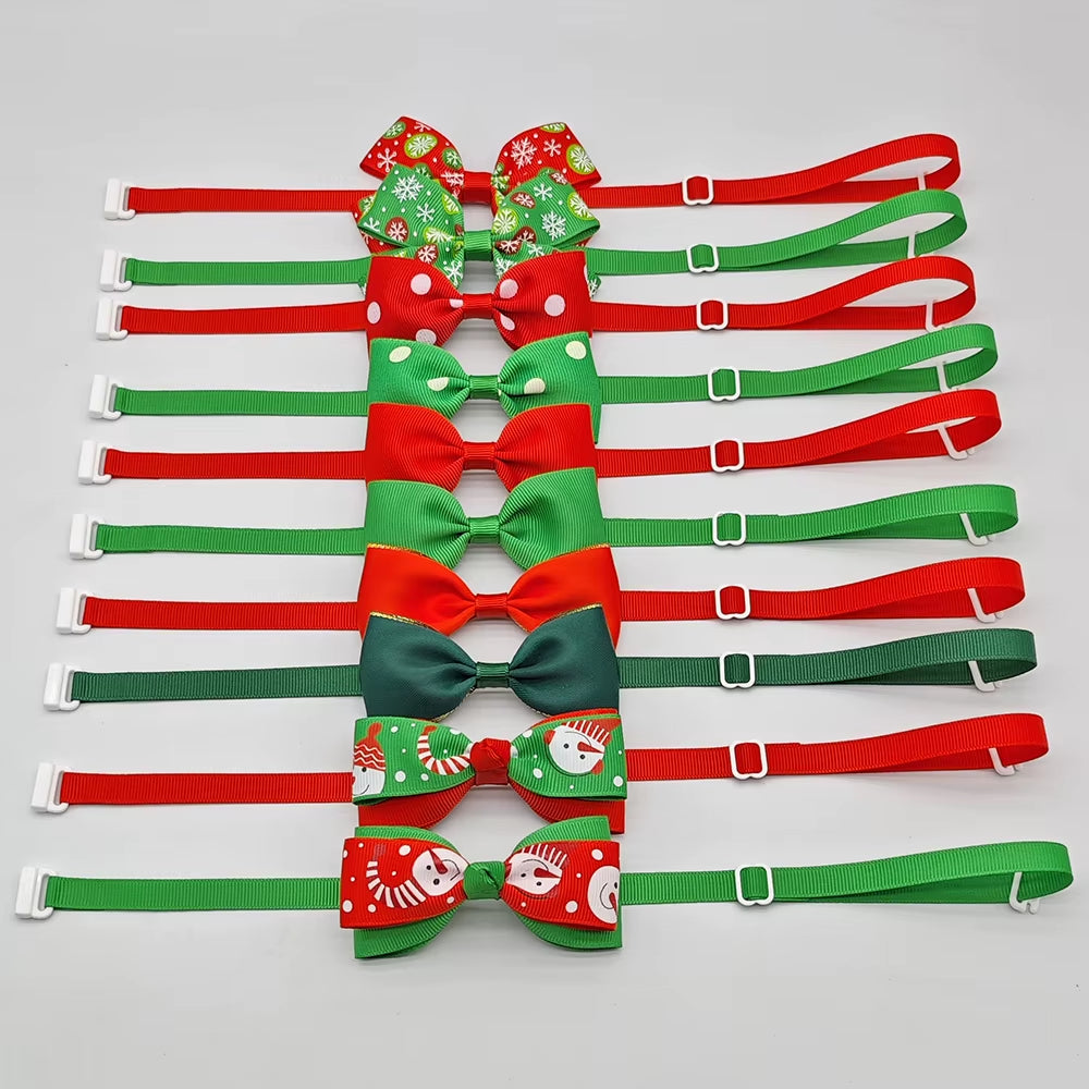10Pcs Pet Christmas Bow Tie Adjustable Xmas Dog Cat Bowtie Collar Accessories for Small Dog Cat Festival Party Decoration Gift