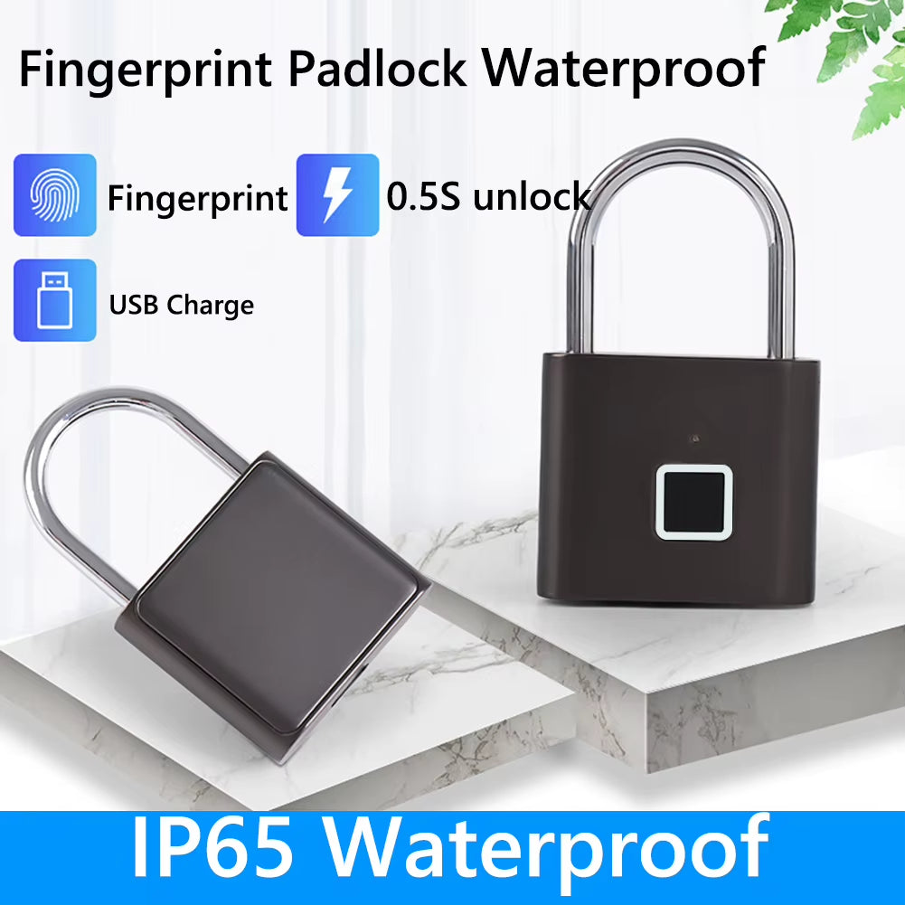 Keyless Fingerprint Lock with Tuya APP Smart Padlock Waterproof Door Lock 0.2Sec Unlock Portable Anti-Theft Padlock for Offices