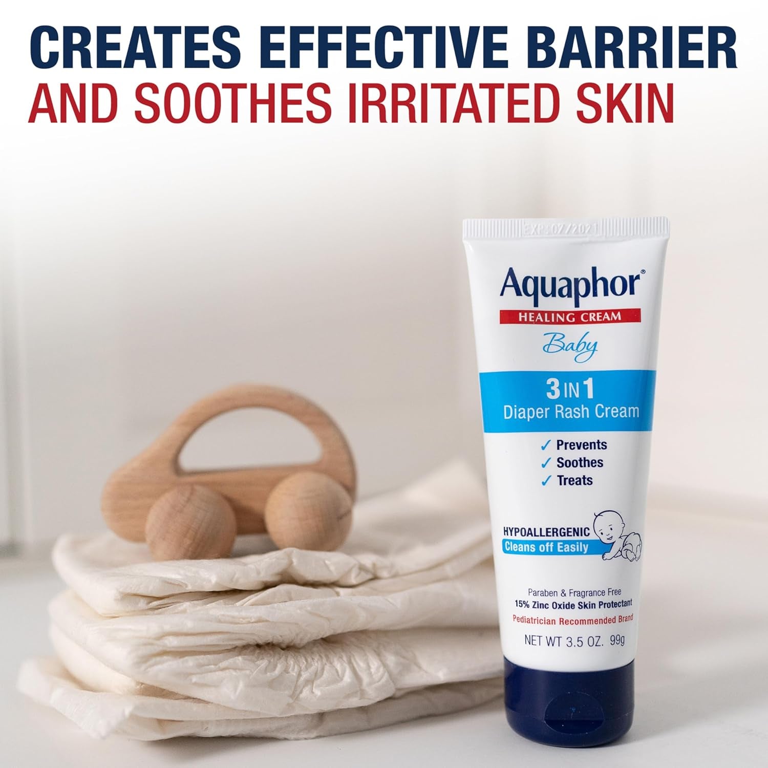 Baby Diaper Rash Cream, 3-In-1 Diaper Rash Relief, 3.5 Oz Tube, (Pack of 3)