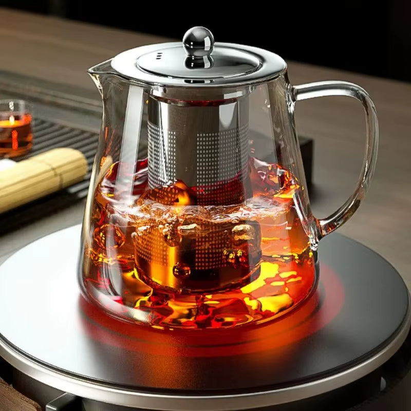 1Pc Glass Teapot Heat Resistant Borosilicate Clear Tea Kettle with Removable Stainless Steel Infuser Kettle Kung Fu Teaware Set