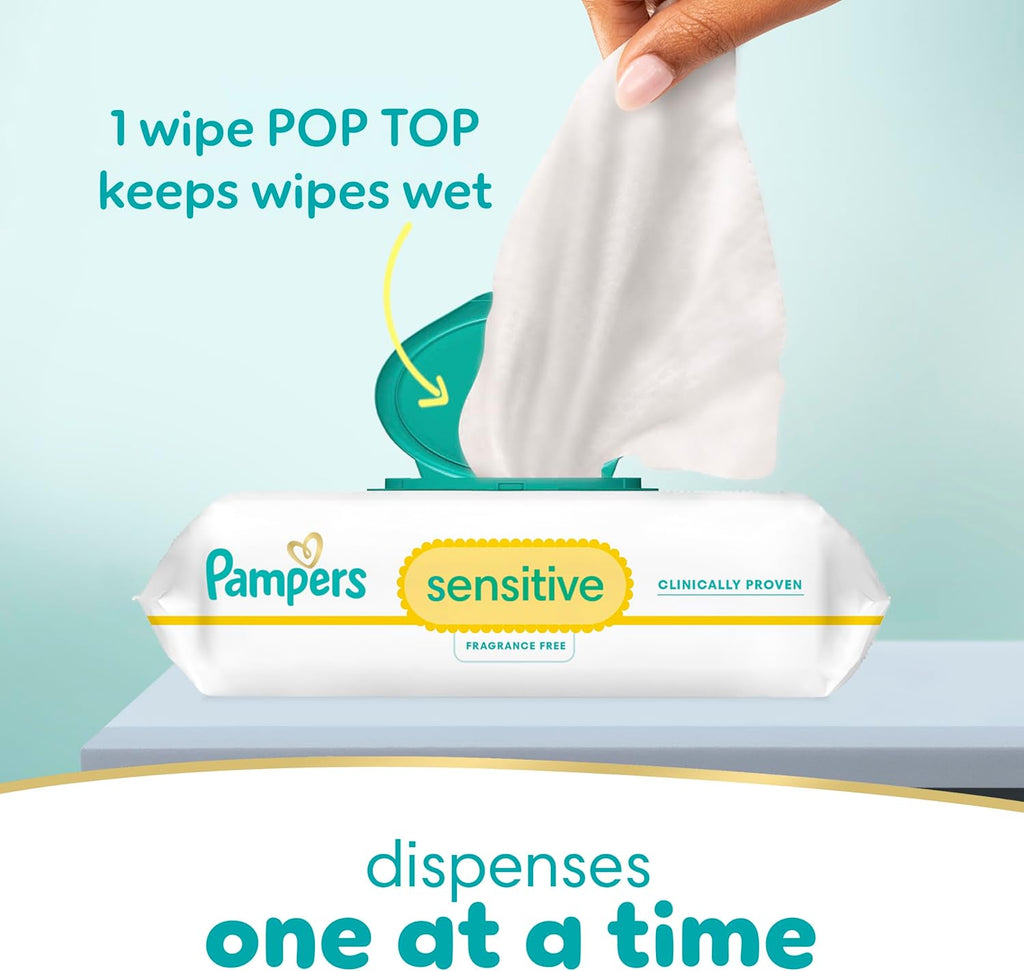 Sensitive Baby Wipes, Water Based, Hypoallergenic and Unscented, 8 Flip-Top Packs, 4 Refill Packs (1008 Wipes Total)