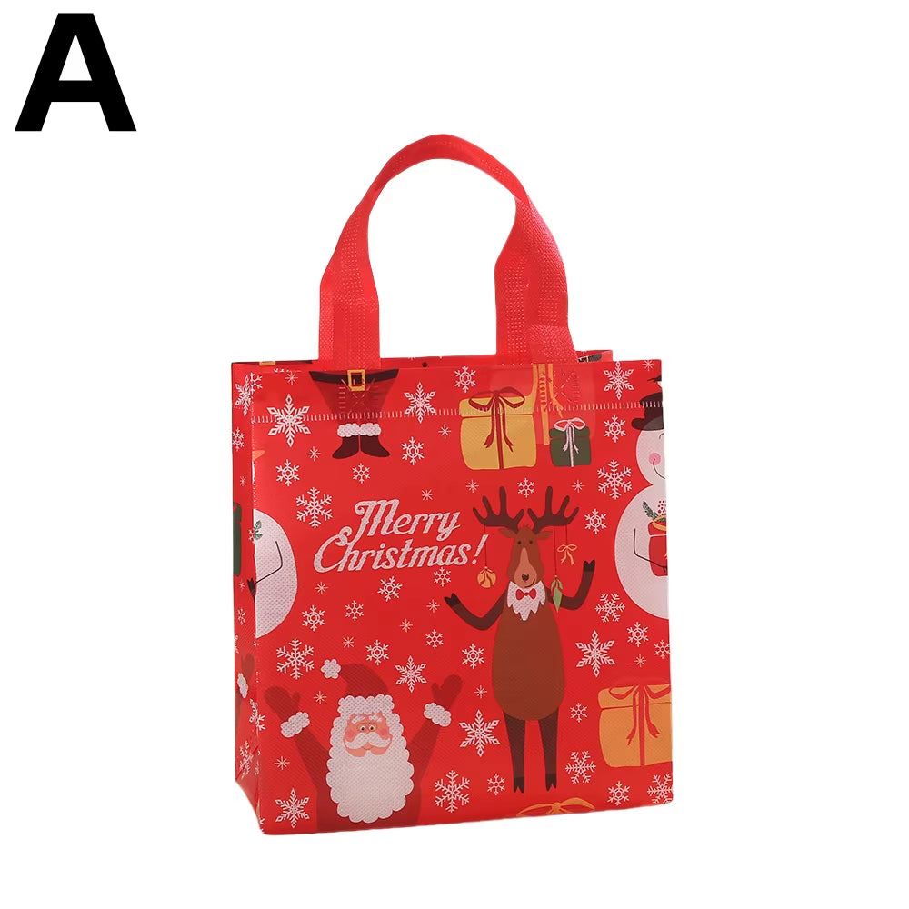 Christmas Tote Bags Reusable Gift Bags Non-Woven Christmas Gift Organiser Santa Snowman Treat Bags Navidad Party Decorations