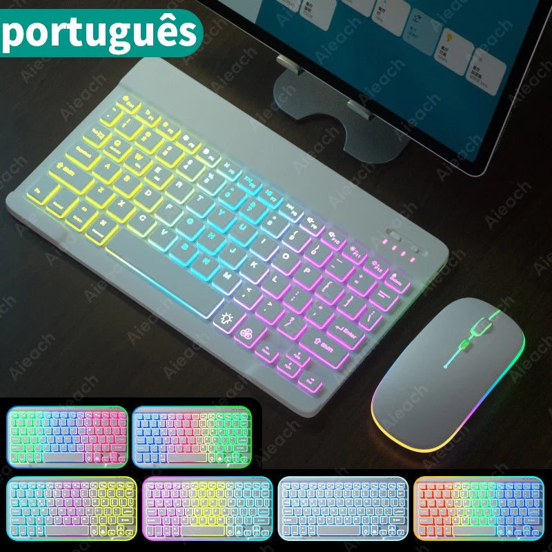 Keyboard for Tablet Android Ios Windows Wireless Mouse Keyboard Bluetooth-Compatible Rainbow Backlit Keyboard for Ipad Phone