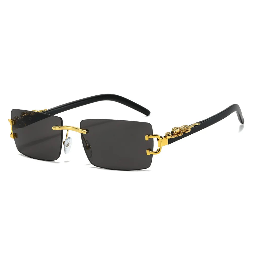 Fashion Rimless Sunglasses Women Men Cheetah Decoration Rectangular Brand Designer Sun Glasses