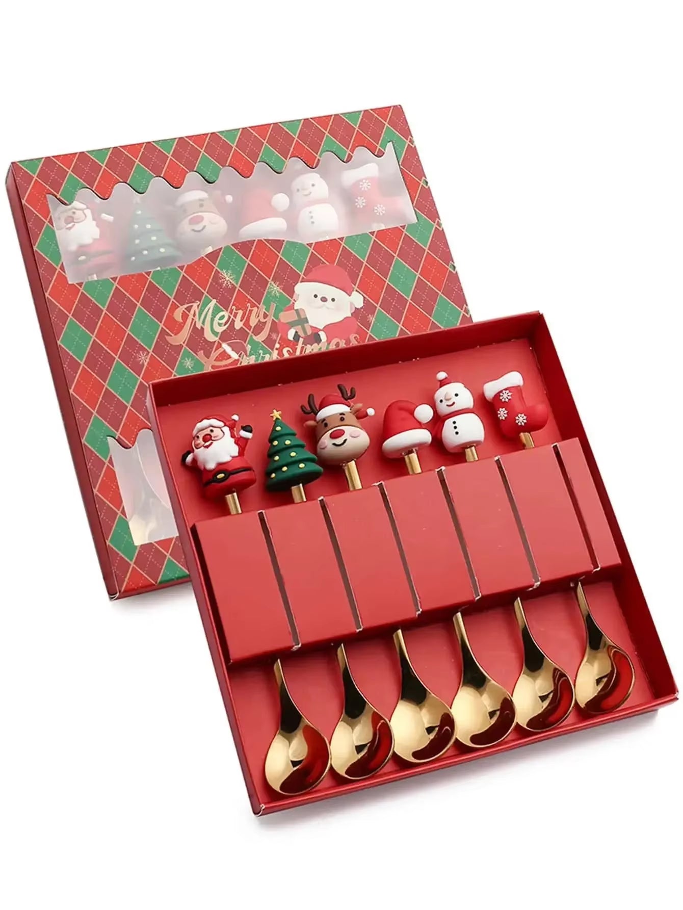 2/4/6Pcs Christmas Fork and Spoon Set,Stainless Steel Creative Tableware,Coffee Tea Dessert Forks and Spoons Gift Set