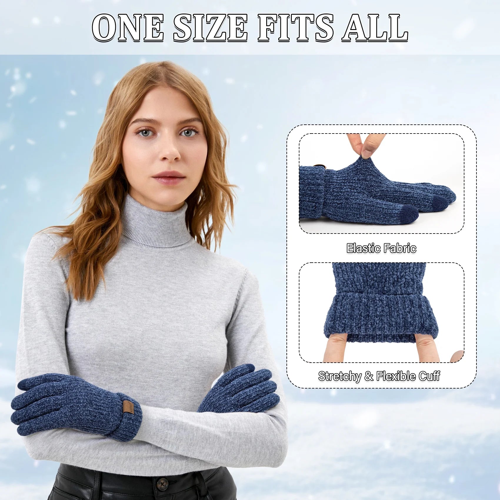 2 Pairs Winter Gloves for Women Chenille, Winter Warm Thick Lined Touchscreen Fingers Weather Gloves