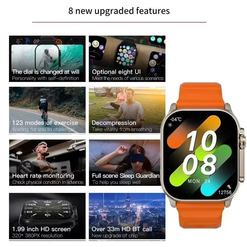 2025 T800 2 Smart Watch Men 49Mm Series 8 2.3 "AMOLED Screen NFC Compass Waterproof for Apple Watch IWO Ultra 8 Smartwatch