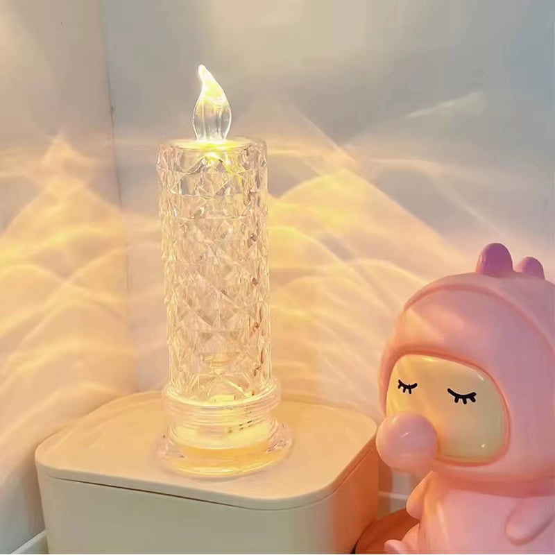 LR44 Battery Electronic Candle Crystal Rose Projection Ambient Light Decor Bar Club Holiday Wedding LED Bedroom Table Lamp