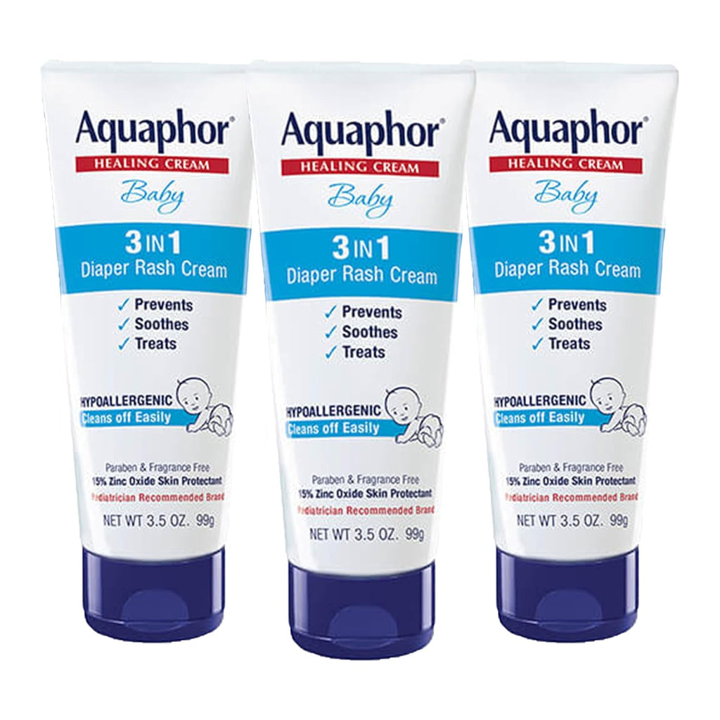 Baby Diaper Rash Cream, 3-In-1 Diaper Rash Relief, 3.5 Oz Tube, (Pack of 3)