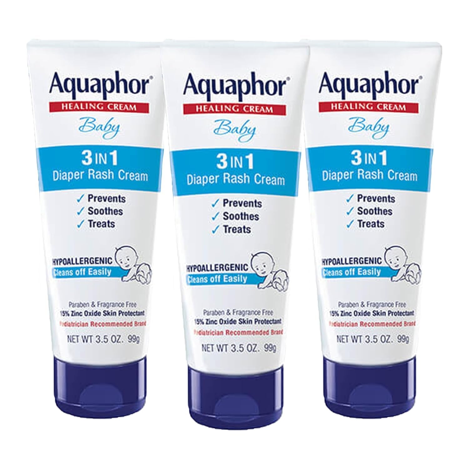 Baby Diaper Rash Cream, 3-In-1 Diaper Rash Relief, 3.5 Oz Tube, (Pack of 3)