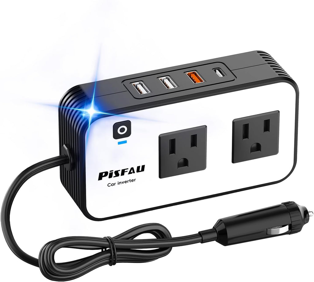 200W Car Power Inverter,  DC 12V to 110V AC Car Plug Adapter Outlet with [20W USB-C] /Usb-Fast Charger(18W) / 4.8A Dual Usb/Car Charger for Laptop