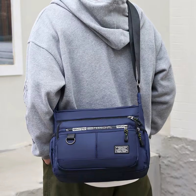 Men'S Cross-Body Bag with Multi-Layered Pockets, Adjustable Shoulder Strap.