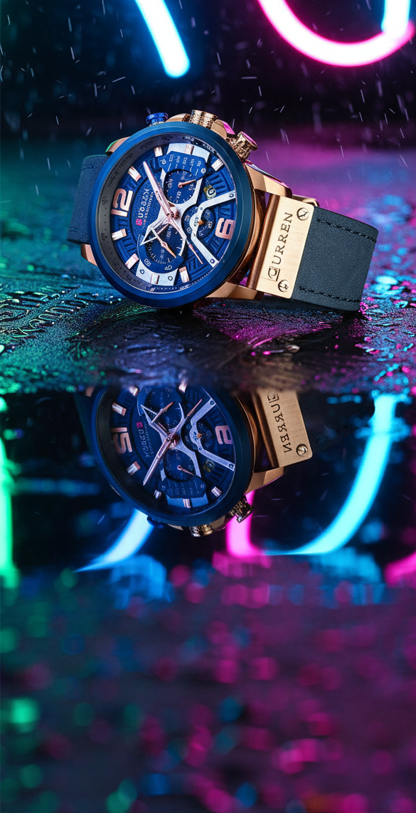 Chronograph Men Watch Casual Sports Fashion Calendar Analog Genuine Leather Wrist Watch