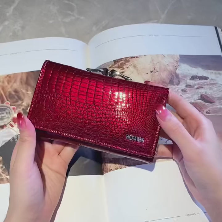 Women Genuine Leather Short Wallet Female Fashion Purses Ladies Alligator Hasp