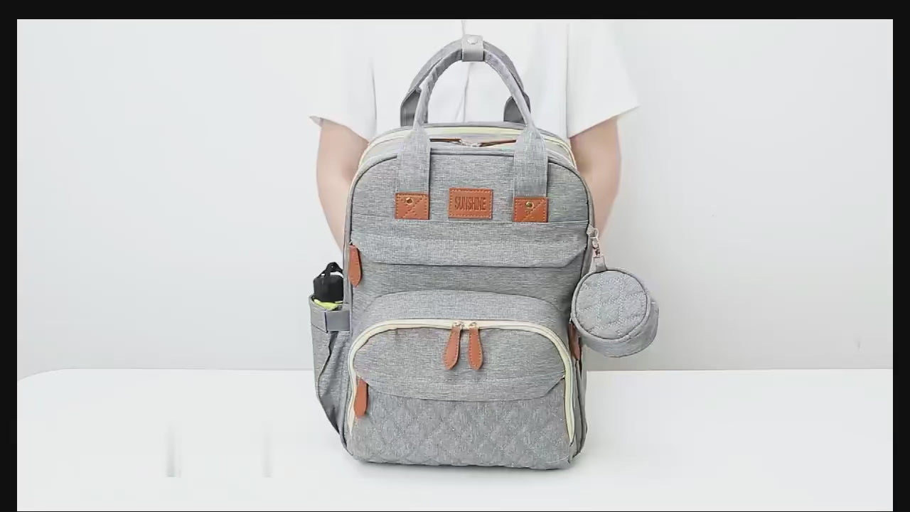 3 in 1 Diaper Bag Backpack Foldable Baby Bed Waterproof Travel Bag with USB Charge Diaper Bag Backpack with Changing Bed 3 Types